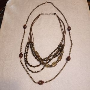 Elegant Multi-Layered Gold and Brown Necklace